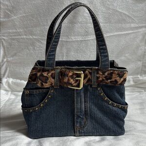 Denim Skirt Booty Handbag Cheetah Belt Y2K Upcycled